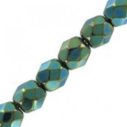 Czech Fire polished faceted glass beads 3mm Jet green iris